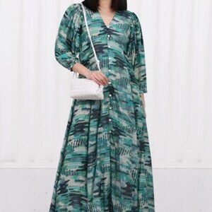 CHUFY Gone Jammin Alton Maxi Dress Button-Front Pocket Cotton Silk Sean Green